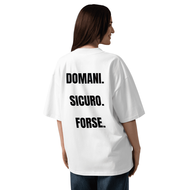 Maglietta BLESSUD "DOMANI. SICURO. FORSE." — vista mockup